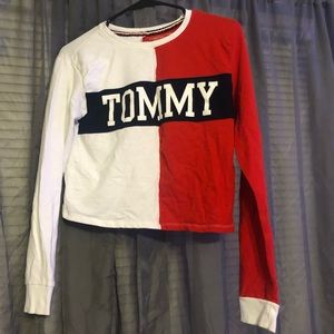 Red and White Tommy Hilfiger Long Sleeve Tee
